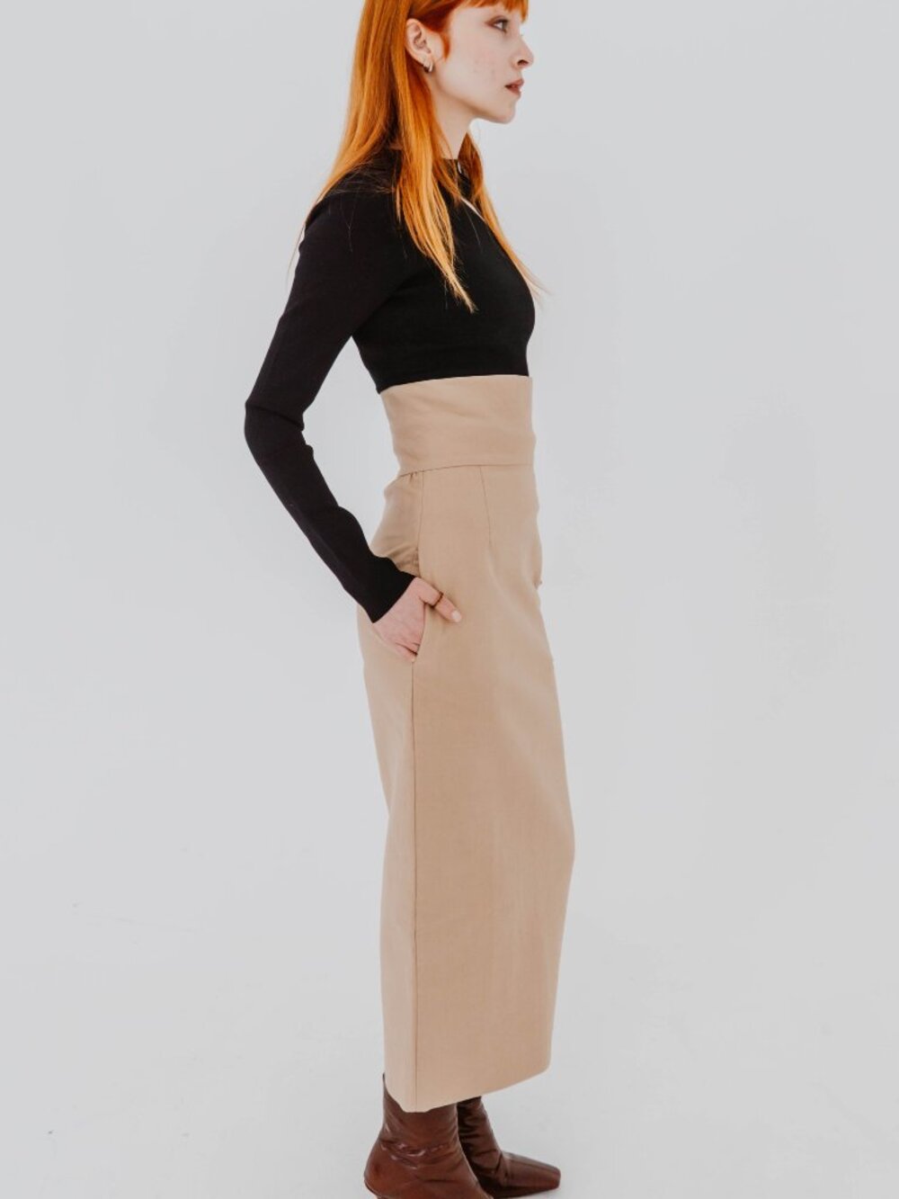 NWT CALCATERRA TUBINO COLUMN SKIRT IN BISCUIT BEIGE
